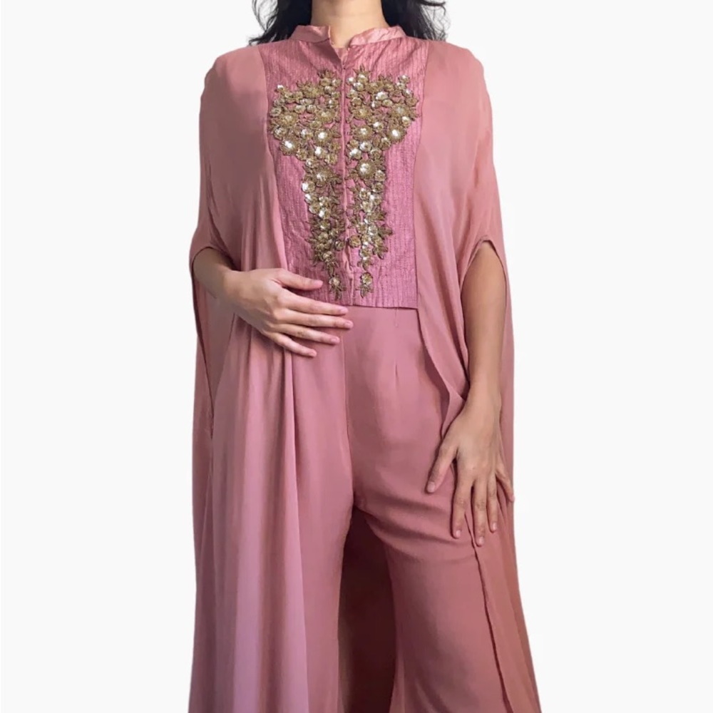 Pink Palazzo Pant with Hi-Lo Cape Top